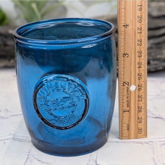 Authentic 100% Recycled San Miguel Blue 4" Drink Glass Tumbler EUC - Picture 7 of 8